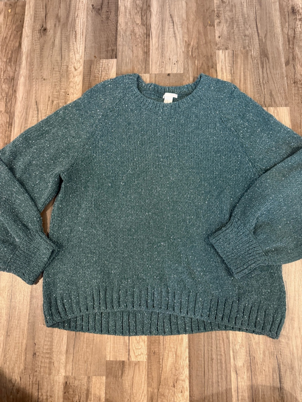 H&M Cozy Teal Crewneck Sweater with silver thread